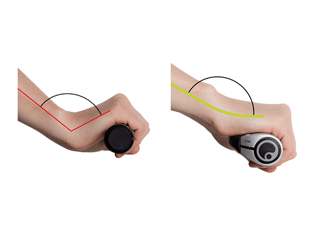 If the wrist is bent too much, the carpal tunnel is jammed. The solution is provided by the wing grip: it optimally aligns the wrist and thus stretches the carpal tunnel.
