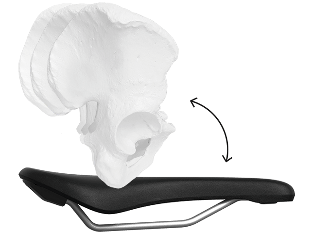Position of a male pelvis on a conventional bicycle saddle.